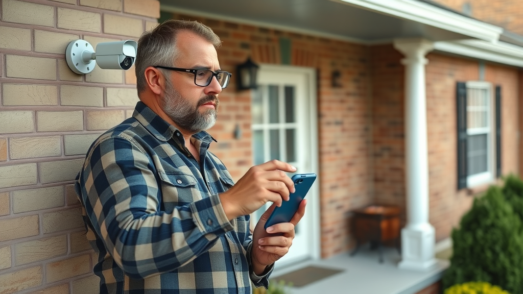 Charlotte home security: Resident installing smart camera for protection.