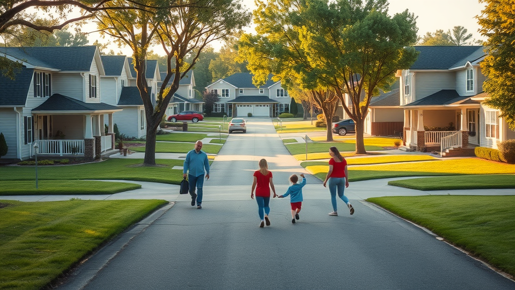 Safest suburb cul-de-sac near Charlotte NC, children playing, peaceful neighborhood