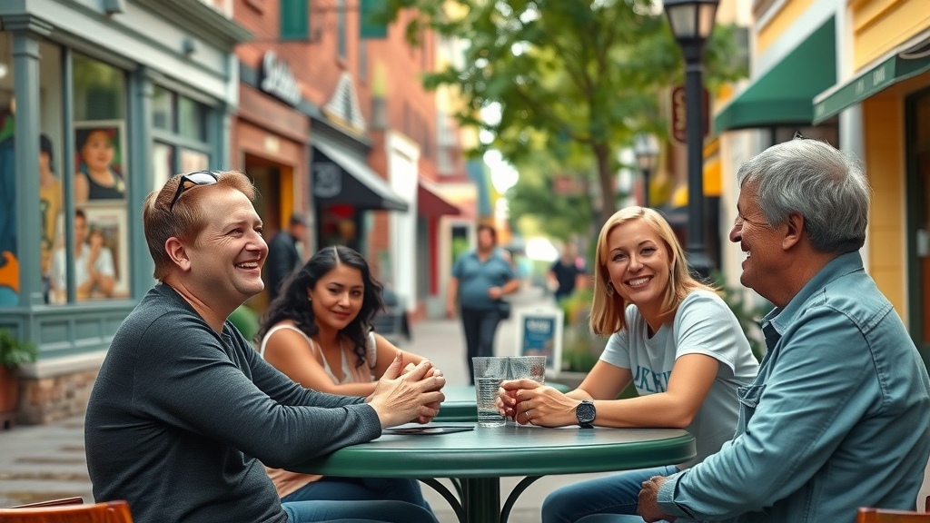 Plaza Midwood lively street scene with cafes, murals, and bikers - neighborhoods in Charlotte with vibrant lifestyle