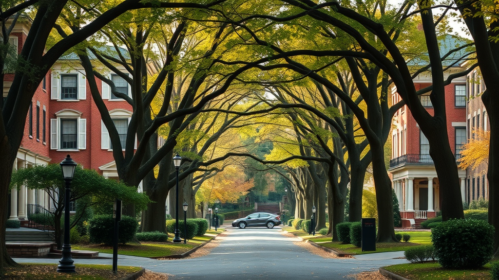 Picturesque Myers Park street, historic homes, mature trees, charlotte neighborhood reviews, myers park
