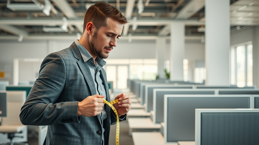 business owner measuring office furniture plymouth ct for optimal fit and style
