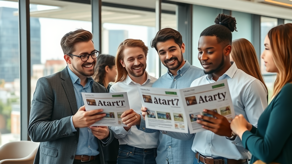 Diverse young professionals viewing Charlotte apartment listings in modern real estate office, apartments for rent Charlotte
