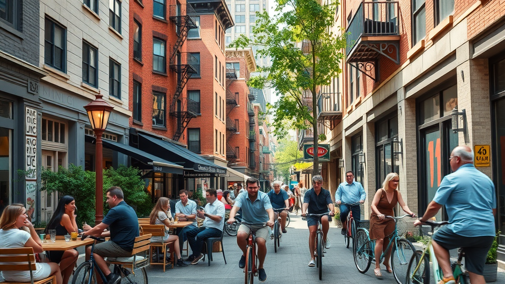 Trendy South End Charlotte, modern apartments, cafes, street art, people dining, urban rental neighborhood