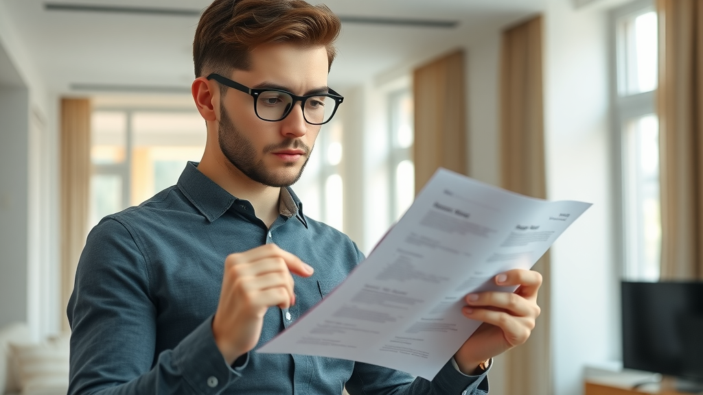 thoughtful young professional, exploring modern apartment, reviewing checklist, bright and spacious interior, dynamic elements, neutral colors, diffused soft indoor lighting