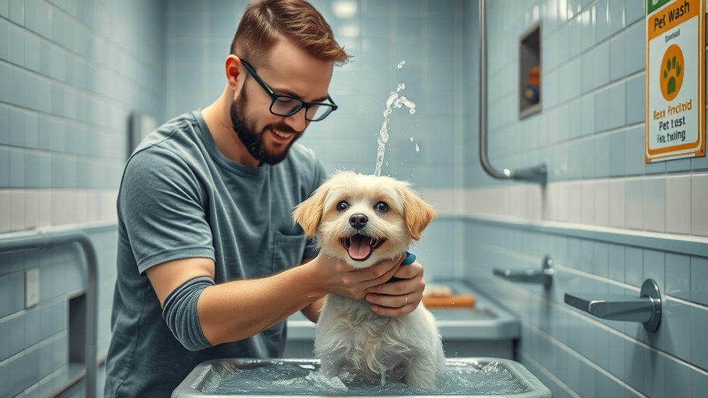 pet-friendly apartments charlotte, luxurious communal dog wash station with owner
