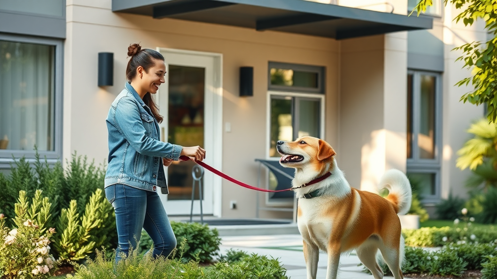 happy pet owner and dog greeted at pet-friendly apartment complex in charlotte