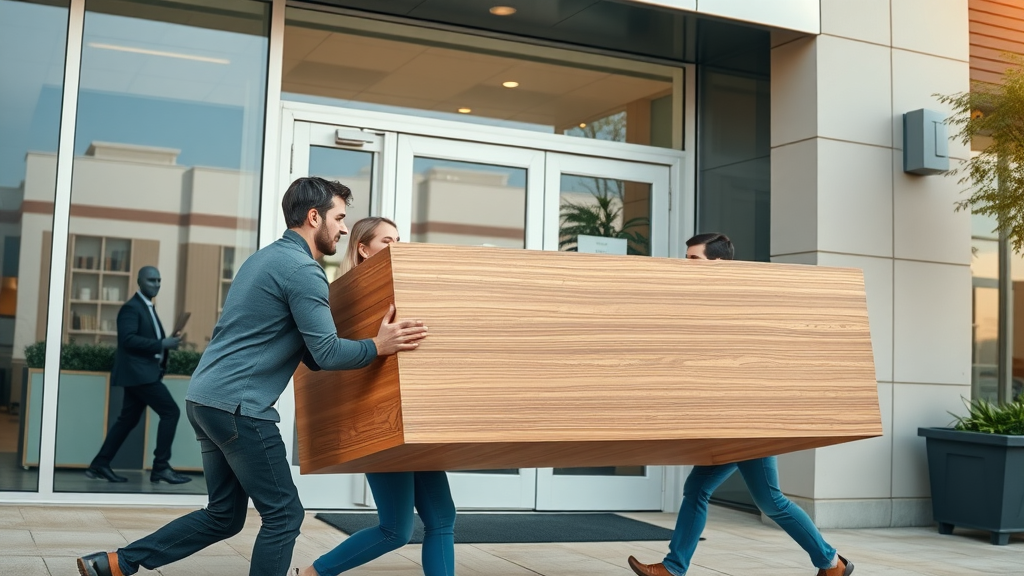 Professional delivery team moves office furniture into Watertown CT business