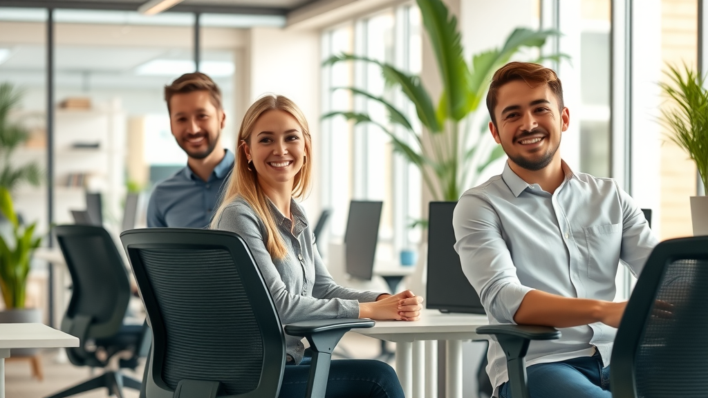 used office furniture danbury ct - professionals testing ergonomic chairs in modern office