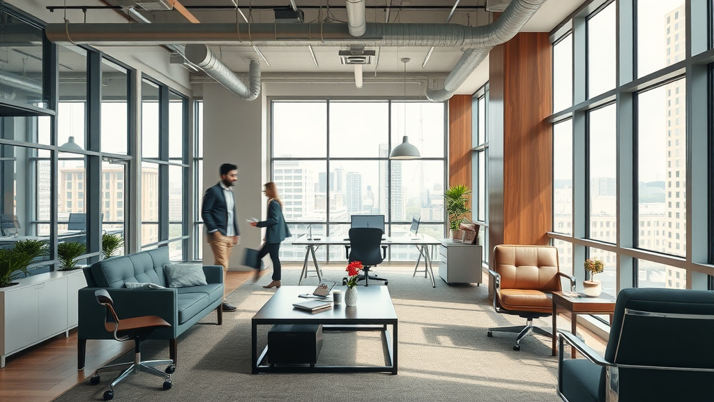 office furniture danbury ct - sleek refurbished desks and chairs in downtown workspace with city view
