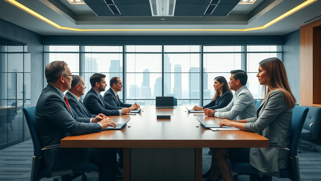Boardroom with used conference table and reception seating, professional colleagues, New Canaan CT