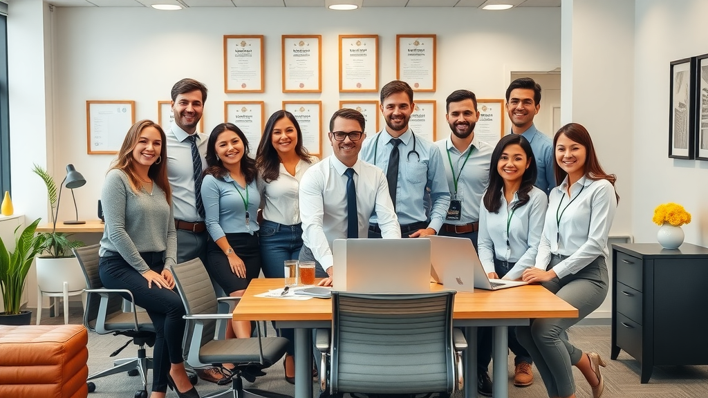 Happy business team celebrating their office furnished with quality used office furniture in New Canaan CT